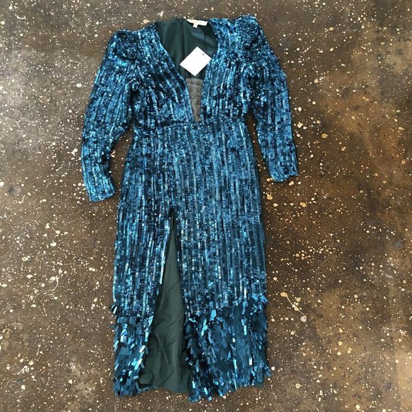 Rêve Riche Miesha Dress Forest Green Sequins Party - Picture 4 of 9